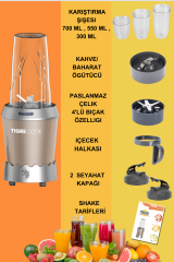NUTRISHAKE 3 in 1 Paslanmaz Çelik Bıçaklı Kişisel Smoothie Blender ve Kahve Baharat Öğütücü 1000W GOLD